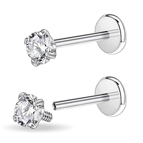 PunkTracker 16g/18g Chirurgenstahl Innengewinde CZ Stud Piercing Schmuck für Tragus/Nase/Helix/Conch/Medusa/Lippe/Labret - Helix Tragus Knorpel Ohrring für Damen Herren 2 Stück von PunkTracker