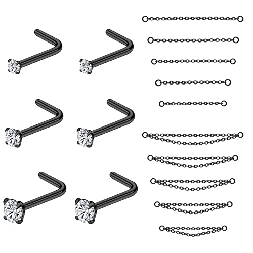 20G Nasenring 2mm 2.5mm 3mm CZ Nasenstecker mit Kette Chirurgenstahl Nasenpiercings Nasenpiercing Schmuck Nasenringe für Damen Herren von PunkTracker