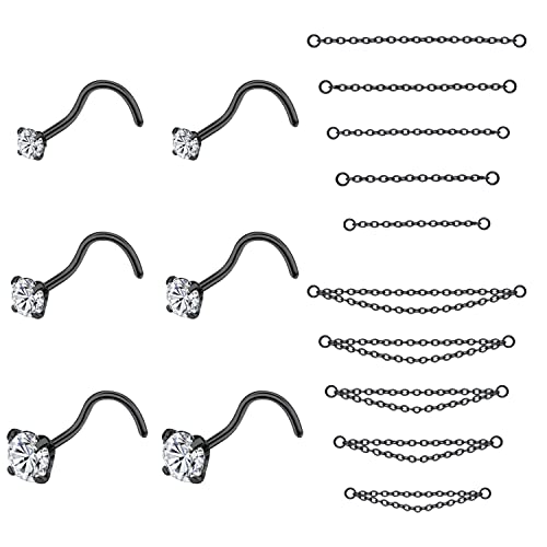 PunkTracker 20G Nasenring 2mm 2.5mm 3mm CZ Nasenstecker mit Kette Chirurgenstahl Nasenpiercings Nasenpiercing Schmuck Nasenringe für Damen Herren von PunkTracker