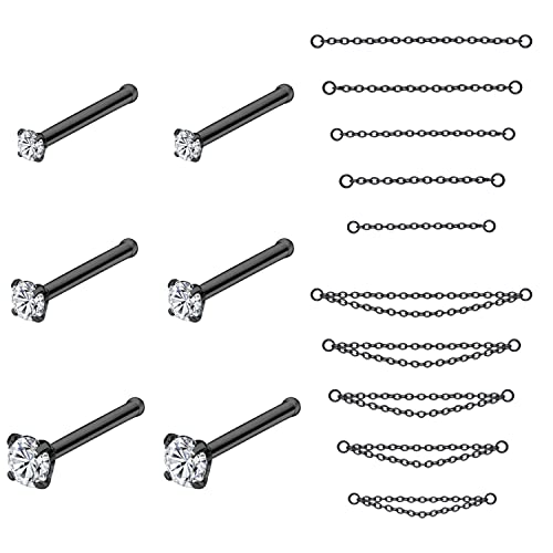 20G Nasenring 2mm 2.5mm 3mm CZ Nasenstecker mit Kette Chirurgenstahl Nasenpiercings Nasenpiercing Schmuck Nasenringe für Damen Herren von PunkTracker