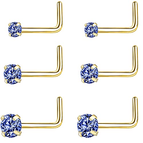 PunkTracker 20G Schwarz/Gold Nasenring Nasenstecker Set 2mm 2.5mm 3mm Chirurgenstahl Nasenstecker CZ Edelstein Nasenpiercing Schmuck für Damen Herren 6 Stück von PunkTracker