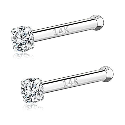 PunkTracker 20g 14K Echtgold Nasenringe CZ Simulated Diamond Nose Studs Hypoallergen Nostril Nose Piercing Schmuck für Damen Herren von PunkTracker