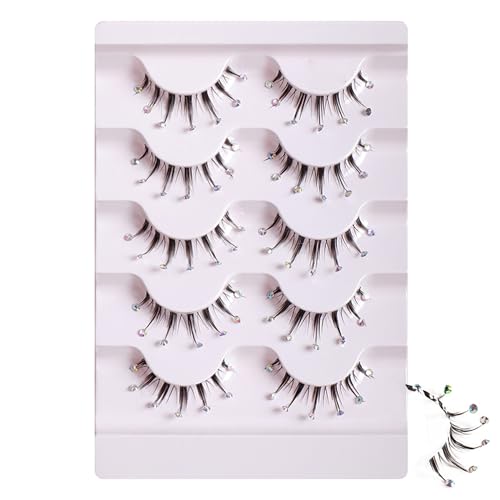 Fake Lashes Falsche Wimpern Extensions Set, Pure Vie 5Pare Künstliche Wimpern mit Glitzer Dekoration Wiederverwendbar 3D Natürliche Curl Cat Eye Cluster Manga Lashes für Girl Frauen Hochzeit Make Up von Pure Vie