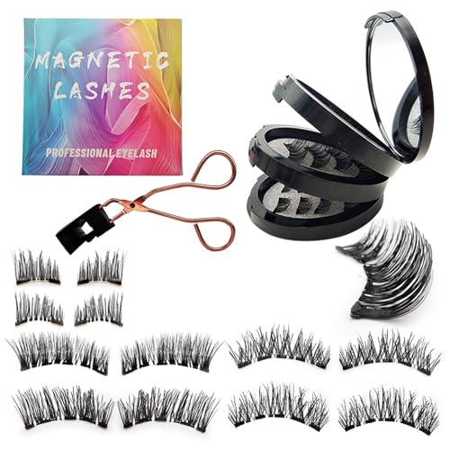 Magnetische Wimpern Fake Lashes Künstliche Falsche Wimpern Extensions Set, Pure Vie 4Paare Magnetwimpern Wiederverwendbare Selbstklebende Cat Eye Cluster Manga Lashes für Girl Frauen Make Up von Pure Vie