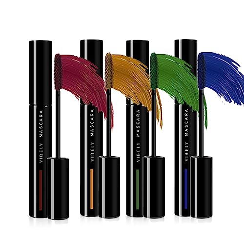 Pure Vie 4 Farbe Mascara Set, Mascara Wimperntusche Blau Grün Wasserfest Lange Wimpern, 4pcs Thick Langanhaltende Wischfeste Nicht Verklumpend mit Falsche Wimpern Effekt Make Up für Mädchen Frauen von Pure Vie