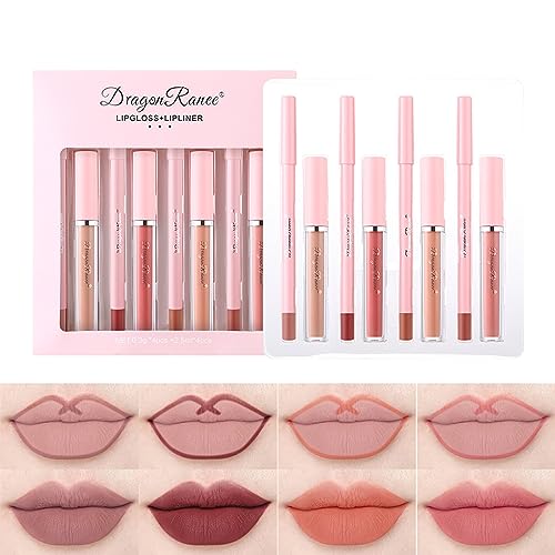 Pure Vie 4 Lipgloss mit 4 Lipliner Set, Lippenstift Lip Tint Set Wasserdicht Langlebig Beauty Liquid lipstick Lip Makeup Cosmetics Hochpigmentiert Schönheits Skosmetik für Frauen Mädchen Geschenk von Pure Vie