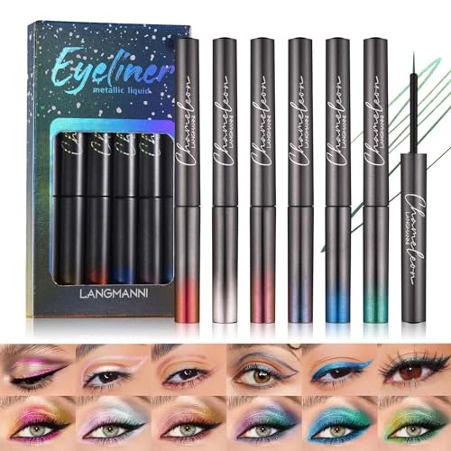 Pure Vie Glitter Eyeliner Bunt Set, Glitzer Eyeliner Wasserfest, 6pcs Eyeliner Stift Braun Grün Lila Blau Augen Make-up, Langlebiger Wischfest Eye Liner Kosmetik für Mädchen Frauen Geschenk #B von Pure Vie