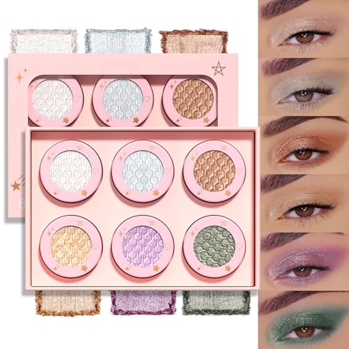 Pure Vie Glitzer Lidschatten Glitter Eyeshadow Palette, 6 Farben Lidschatten Glitzer Make Up Matt Shimmer Lang Anhaltende Wasserdicht Schminke Kosmetische für Mädchen Frauen Face Lip von Pure Vie