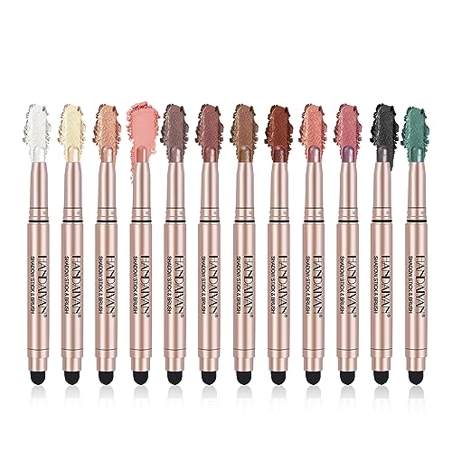 Pure Vie Glitzer Lidschatten Stift, 12Farben Creme Lidschatten Shimmer Eyeshadow Highlighter Crayon Stick Multiuse Makeup Stift Set Wasserfest Long Lasting Eye Cosmetic für Mädchen Frauen Geschenk von Pure Vie