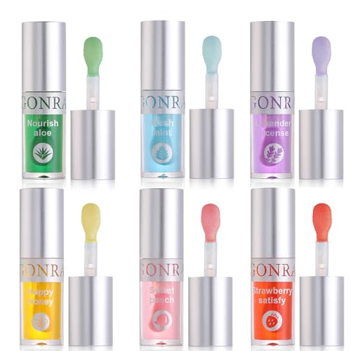 Pure Vie Lip Glow Oil, 6pcs Lippenöl Plumping Lipgloss Lip Tint Lippen Öl Set Fruity Lip Gloss, Langanhaltende Lifter Gloss Lippen Make Up Cosmetic Glitzer Lipgloss für Mädchen Frauen von Pure Vie