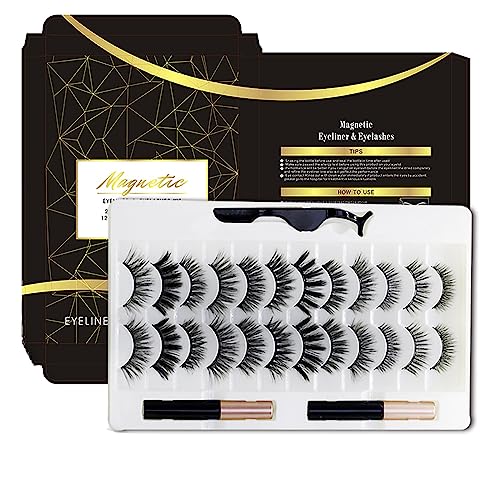 Pure Vie Magnet Wimpern mit Eyeliner, 5Paare Magnetische Wimpern Magnetisch Magnetwimpern Magnetic Eyelashes Fake Lashes, Wiederverwendbare Selbstklebende Künstliche Falsche Wimpern Extensions Set von Pure Vie