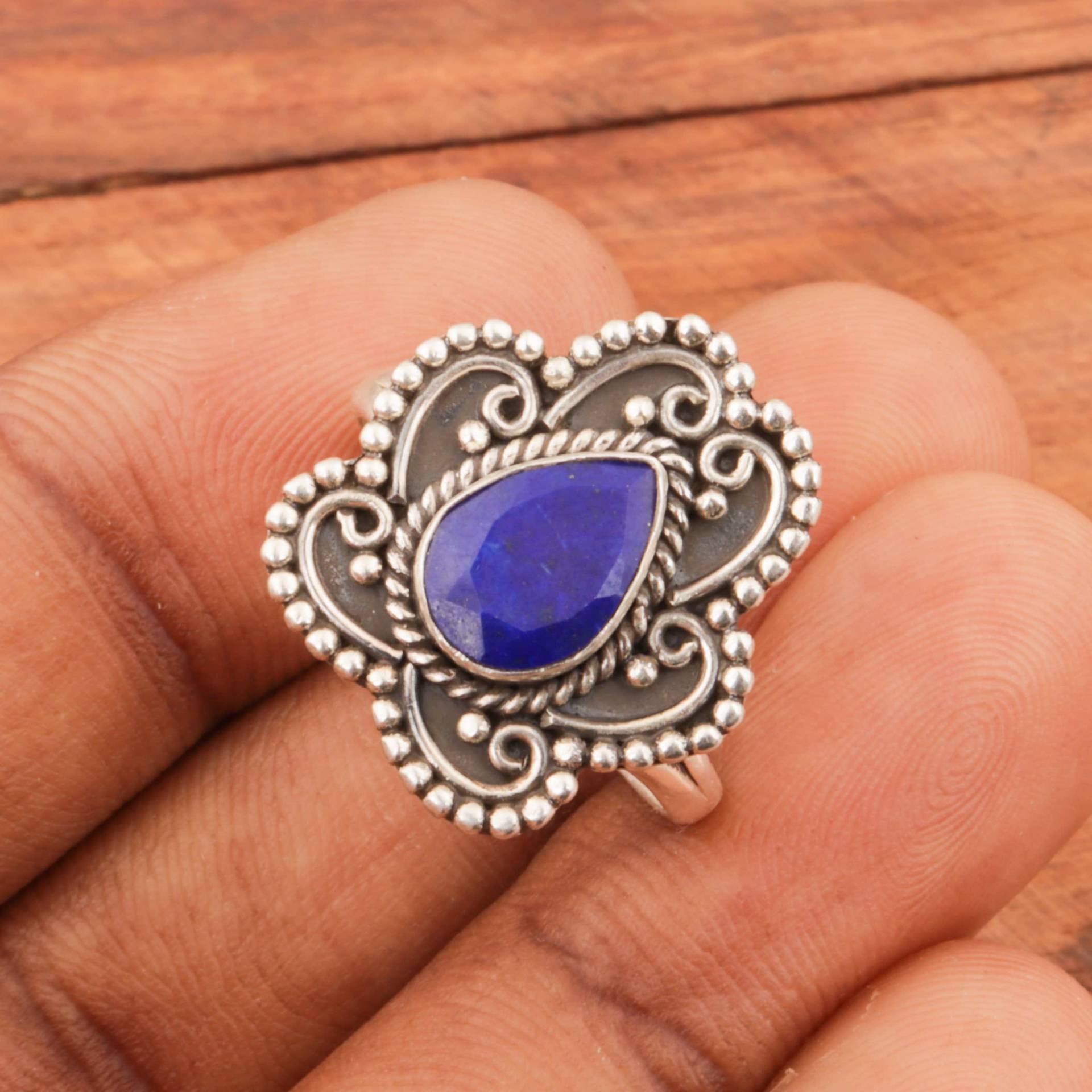 Blauer Lapis Lazuli 925 Sterling Silber Handarbeit Ring, Damen Ring von PurnimaSilverArtisan