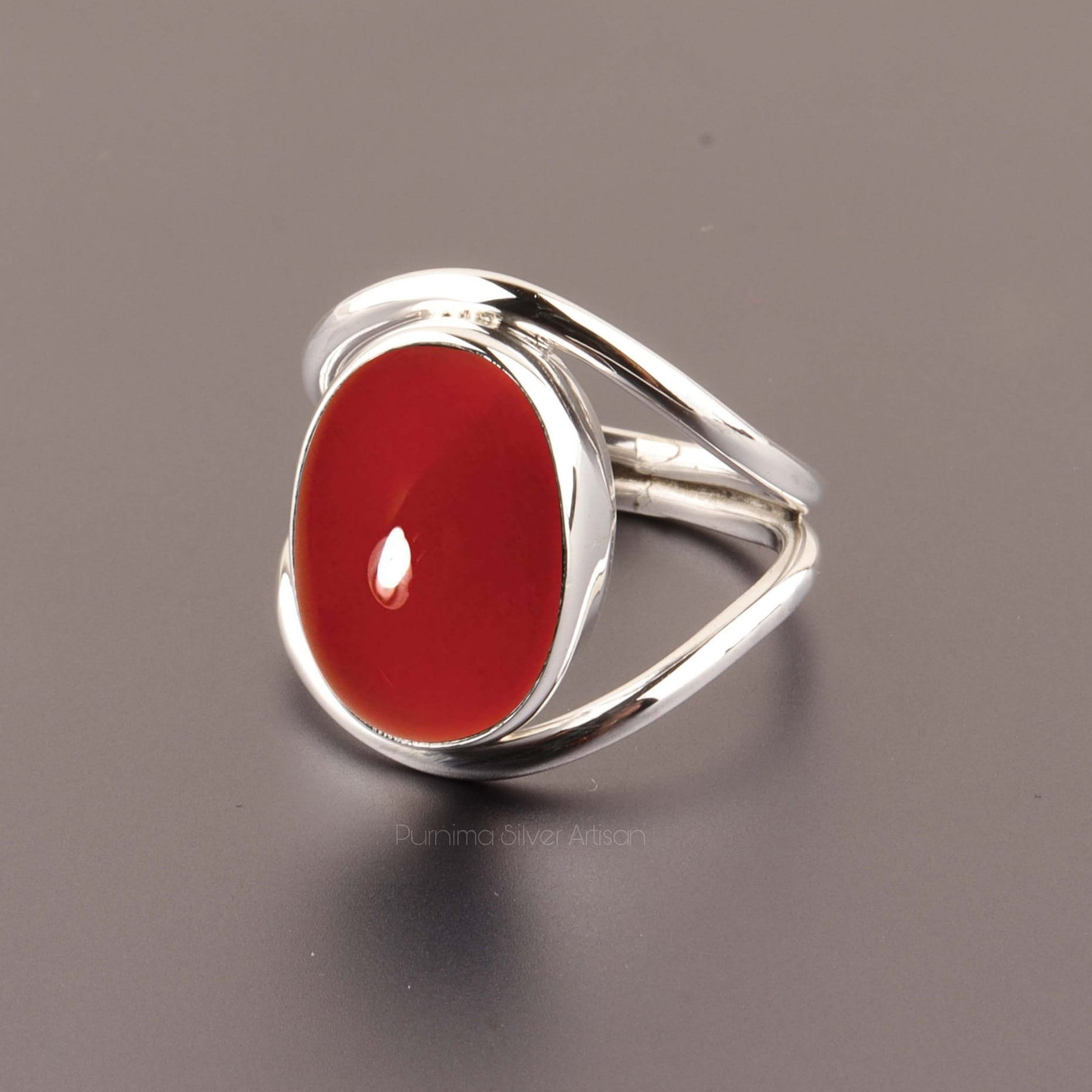 Natürliche Rote Koralle Ring 925 Sterling Silber Handgemachter Ehering Statement Für Weihnachten Geschenk Frauen von PurnimaSilverArtisan