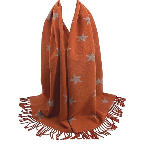 Purple Possum® Damen Pashmina-Schal mit Sternen, wendbar, Wollmischung, Winterschal, Orange, 42 von Purple Possum