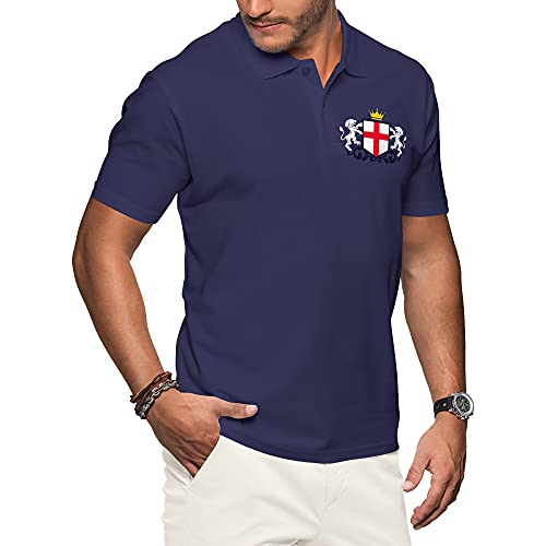 Purple Print House England-Polo-Shirts für Herren, Fußballtrikot 2021, Retro, Cricket, Rugby, Baumwolle, besticktes Abzeichen, Wappen, Flagge Löwen Gr. L, navy von Purple Print House