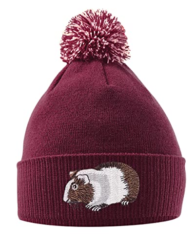 Purple Print House Meerschweinchenmütze,Bommelmütze,Meerschweinchen Besitzer Geschenke für Mädchen,Wintermütze mit süßem Meerschweinchen bestickt auf der Vorderseite, kastanienbraun, Einheitsgröße von Purple Print House