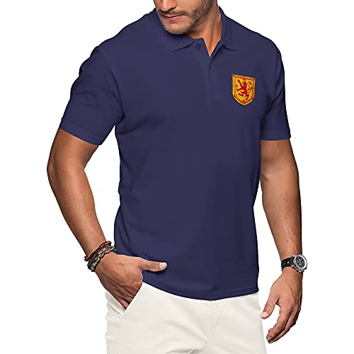 Purple Print House Schottland-Poloshirts für Herren, Fußballtrikot 2021, Retro-Fans, Rugby-T-Shirt, Baumwolle, besticktes Wappen, Abzeichen der königlichen Löwe, Rampant-Flagge, navy, 3XL von Purple Print House