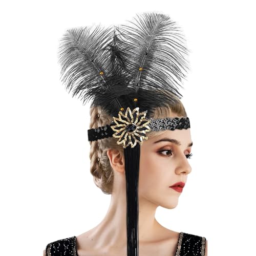 Feder Haarreif,Maskerade Party Mardi Haar Krawatten Feder Haar Zubehör Haar Krawatten Kopfbedeckungen,für Kostüm Erwachsene Kinder Abschlussball Karneval (04-Black, One Size) von Pursuit-W