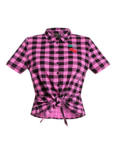 Pussy Deluxe Pink Checkered Damen Kurzarmbluse schwarz/lightpink, Größe:L von Pussy Deluxe