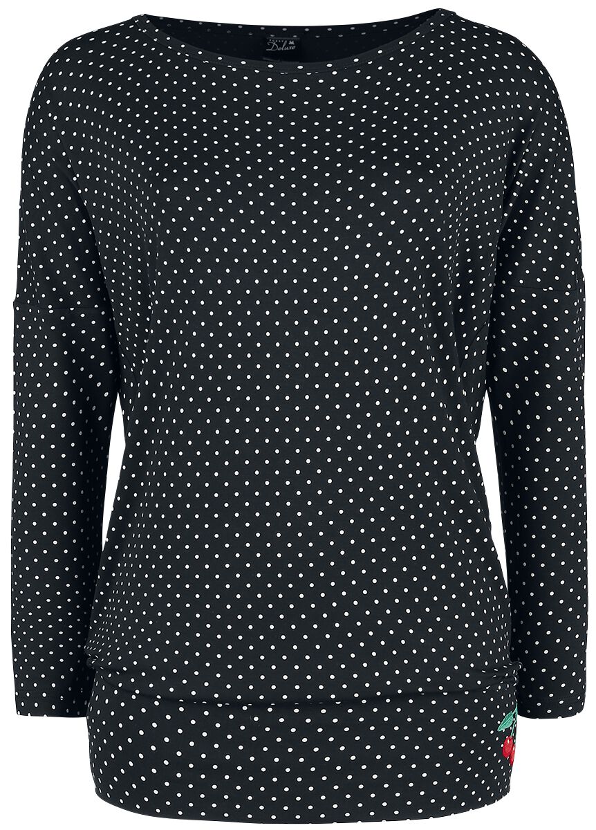 Pussy Deluxe - Rockabilly Langarmshirt - Little Dots Loose Longsleeve - XS bis M - für Damen - Größe XS - schwarz/weiß von Pussy Deluxe