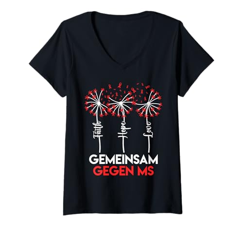Damen Bewusstsein GEMEINSAM GEGEN MS Löwenzahn Lustig Pusteblume T-Shirt mit V-Ausschnitt Damen Bewusstsein GEMEINSAM GEGEN MS Löwenzahn Lustig Pusteblume T-Shirt mit V-Ausschnitt von Pusteblume Geschenk Löwenzahn Shirt Positivität
