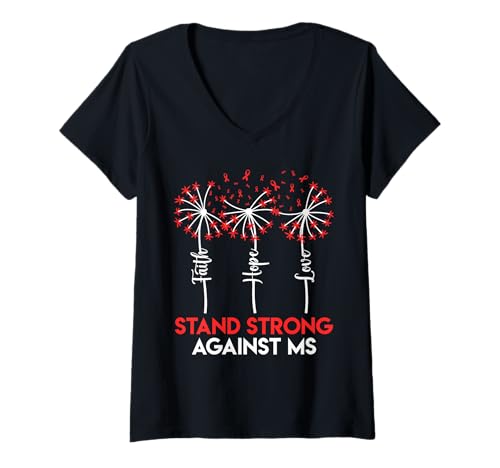 Damen Bewusstsein GEMEINSAM GEGEN MS Löwenzahn Lustig Pusteblume T-Shirt mit V-Ausschnitt Damen Bewusstsein GEMEINSAM GEGEN MS Löwenzahn Lustig Pusteblume T-Shirt mit V-Ausschnitt von Pusteblume Geschenk Löwenzahn Shirt Positivität
