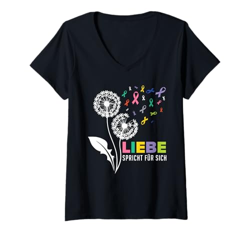 Damen Bewusstsein LIEBE SPRICHT FÜR SICH Pusteblume Löwenzahn T-Shirt mit V-Ausschnitt Damen Bewusstsein LIEBE SPRICHT FÜR SICH Pusteblume Löwenzahn T-Shirt mit V-Ausschnitt von Pusteblume Geschenk Löwenzahn Shirt Positivität