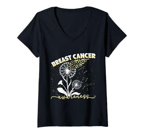 Damen Brustkrebs BREAST CANCER AWARENESS Pusteblume Löwenzahn T-Shirt mit V-Ausschnitt Damen Brustkrebs BREAST CANCER AWARENESS Pusteblume Löwenzahn T-Shirt mit V-Ausschnitt von Pusteblume Geschenk Löwenzahn Shirt Positivität