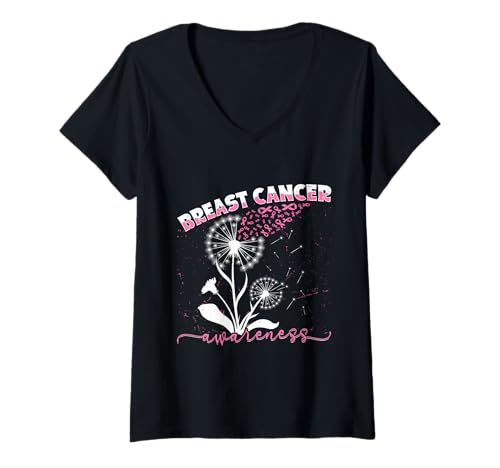 Damen Brustkrebs BREAST CANCER AWARENESS Pusteblume Löwenzahn T-Shirt mit V-Ausschnitt Damen Brustkrebs BREAST CANCER AWARENESS Pusteblume Löwenzahn T-Shirt mit V-Ausschnitt von Pusteblume Geschenk Löwenzahn Shirt Positivität