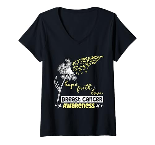 Damen Brustkrebs HOPE FAITH LOVE BREAST CANCER AWARENESS Löwenzahn T-Shirt mit V-Ausschnitt Damen Brustkrebs HOPE FAITH LOVE BREAST CANCER AWARENESS Löwenzahn T-Shirt mit V-Ausschnitt von Pusteblume Geschenk Löwenzahn Shirt Positivität