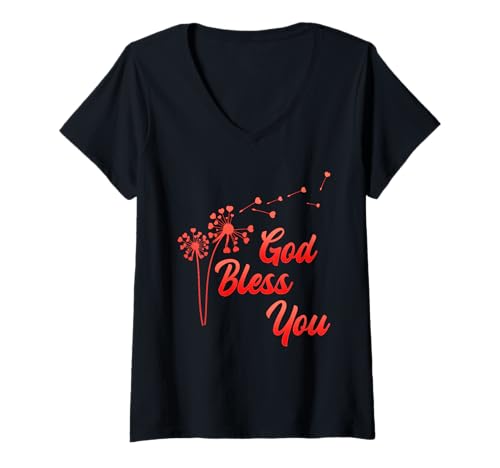 Damen Christentum GOD BLESS YOU Löwenzahn Lustiges Pusteblumen T-Shirt mit V-Ausschnitt Damen Christentum GOD BLESS YOU Löwenzahn Lustiges Pusteblumen T-Shirt mit V-Ausschnitt von Pusteblume Geschenk Löwenzahn Shirt Positivität