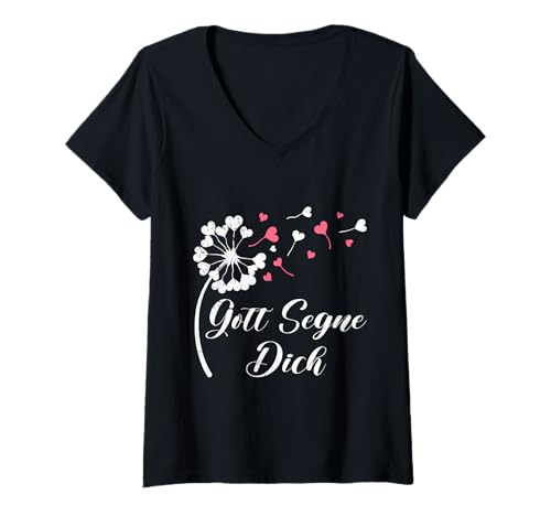 Damen Christentum GOTT SEGNE DICH Pusteblume Lustig Löwenzahn T-Shirt mit V-Ausschnitt Damen Christentum GOTT SEGNE DICH Pusteblume Lustig Löwenzahn T-Shirt mit V-Ausschnitt von Pusteblume Geschenk Löwenzahn Shirt Positivität