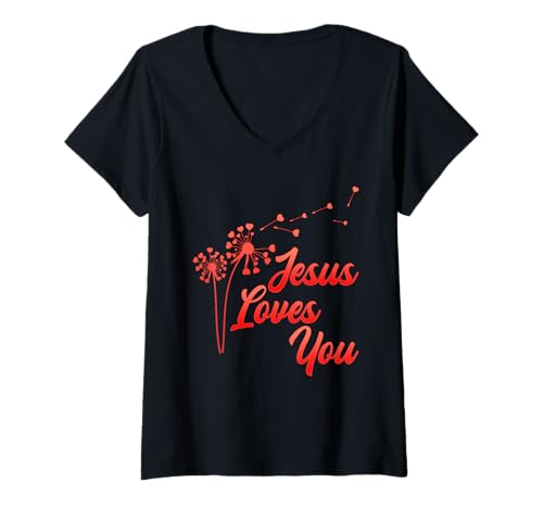 Damen Christentum JESUS LOVES YOU Lustiges Löwenzahn T-Shirt mit V-Ausschnitt Damen Christentum JESUS LOVES YOU Lustiges Löwenzahn T-Shirt mit V-Ausschnitt von Pusteblume Geschenk Löwenzahn Shirt Positivität