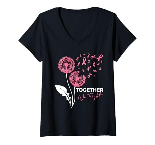 Damen Familie TOGETHER WE FIGHT Brustkrebs Pusteblume Löwenzahn T-Shirt mit V-Ausschnitt Damen Familie TOGETHER WE FIGHT Brustkrebs Pusteblume Löwenzahn T-Shirt mit V-Ausschnitt von Pusteblume Geschenk Löwenzahn Shirt Positivität