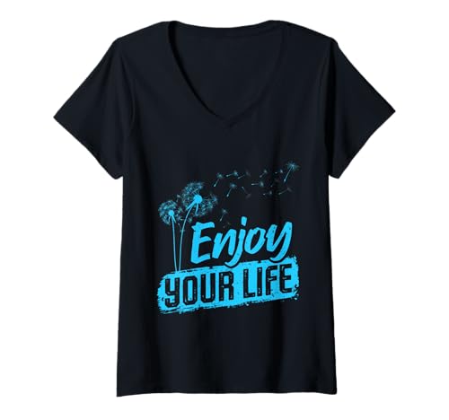 Damen Flower Power ENJOY YOUR LIFE Löwenzahn Lustig Pusteblume T-Shirt mit V-Ausschnitt Damen Flower Power ENJOY YOUR LIFE Löwenzahn Lustig Pusteblume T-Shirt mit V-Ausschnitt von Pusteblume Geschenk Löwenzahn Shirt Positivität
