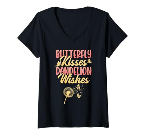 Damen Gärtner BUTTERFLY KISSES DANDELION WISHES Lustig Löwenzahn T-Shirt mit V-Ausschnitt Damen Gärtner BUTTERFLY KISSES DANDELION WISHES Lustig Löwenzahn T-Shirt mit V-Ausschnitt von Pusteblume Geschenk Löwenzahn Shirt Positivität