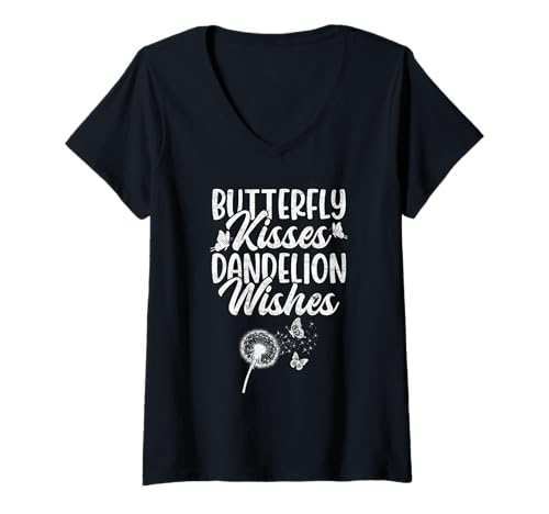 Damen Gärtner BUTTERFLY KISSES DANDELION WISHES Lustig Löwenzahn T-Shirt mit V-Ausschnitt Damen Gärtner BUTTERFLY KISSES DANDELION WISHES Lustig Löwenzahn T-Shirt mit V-Ausschnitt von Pusteblume Geschenk Löwenzahn Shirt Positivität
