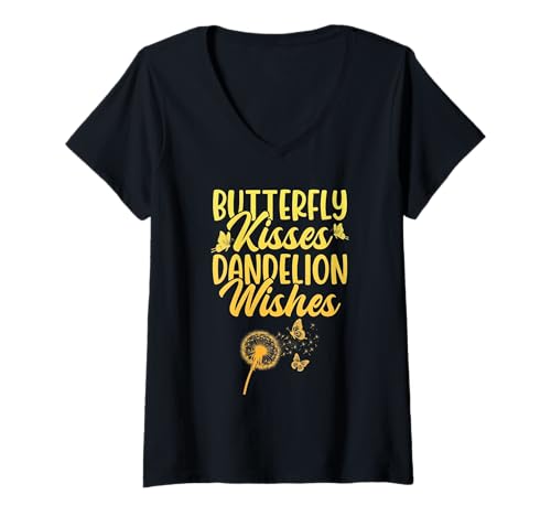 Damen Gärtner BUTTERFLY KISSES DANDELION WISHES Lustig Löwenzahn T-Shirt mit V-Ausschnitt Damen Gärtner BUTTERFLY KISSES DANDELION WISHES Lustig Löwenzahn T-Shirt mit V-Ausschnitt von Pusteblume Geschenk Löwenzahn Shirt Positivität