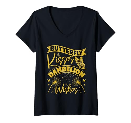 Damen Gärtner BUTTERFLY KISSES DANDELION WISHES Lustig Pusteblume T-Shirt mit V-Ausschnitt Damen Gärtner BUTTERFLY KISSES DANDELION WISHES Lustig Pusteblume T-Shirt mit V-Ausschnitt von Pusteblume Geschenk Löwenzahn Shirt Positivität