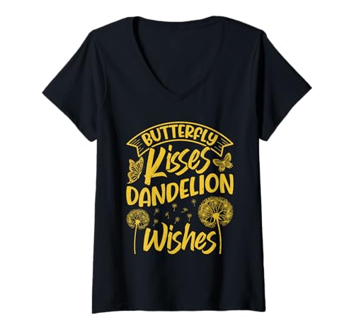 Damen Gärtner BUTTERFLY KISSES DANDELION WISHES Lustig Pusteblume T-Shirt mit V-Ausschnitt Damen Gärtner BUTTERFLY KISSES DANDELION WISHES Lustig Pusteblume T-Shirt mit V-Ausschnitt von Pusteblume Geschenk Löwenzahn Shirt Positivität