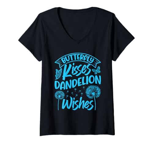 Damen Gärtner BUTTERFLY KISSES DANDELION WISHES Lustig Pusteblume T-Shirt mit V-Ausschnitt Damen Gärtner BUTTERFLY KISSES DANDELION WISHES Lustig Pusteblume T-Shirt mit V-Ausschnitt von Pusteblume Geschenk Löwenzahn Shirt Positivität