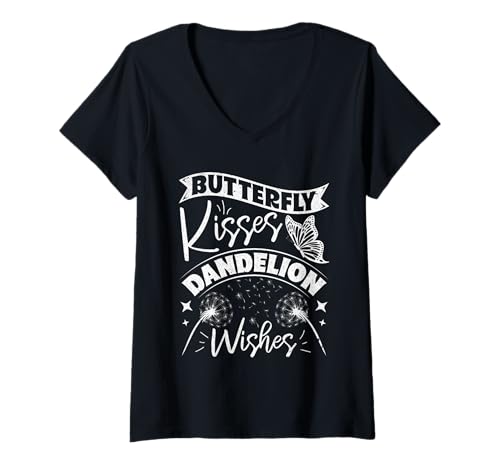 Damen Gärtner BUTTERFLY KISSES DANDELION WISHES Lustig Pusteblume T-Shirt mit V-Ausschnitt Damen Gärtner BUTTERFLY KISSES DANDELION WISHES Lustig Pusteblume T-Shirt mit V-Ausschnitt von Pusteblume Geschenk Löwenzahn Shirt Positivität