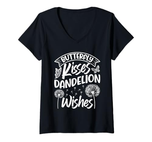 Damen Gärtner BUTTERFLY KISSES DANDELION WISHES Lustig Pusteblume T-Shirt mit V-Ausschnitt Damen Gärtner BUTTERFLY KISSES DANDELION WISHES Lustig Pusteblume T-Shirt mit V-Ausschnitt von Pusteblume Geschenk Löwenzahn Shirt Positivität