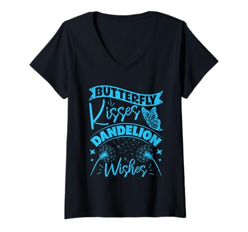 Damen Gärtner BUTTERFLY KISSES DANDELION WISHES Lustig Pusteblume T-Shirt mit V-Ausschnitt Damen Gärtner BUTTERFLY KISSES DANDELION WISHES Lustig Pusteblume T-Shirt mit V-Ausschnitt von Pusteblume Geschenk Löwenzahn Shirt Positivität