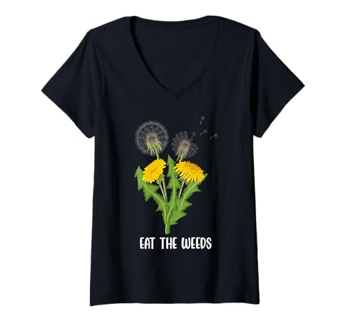 Damen Gärtner EAT THE WEEDS Löwenzahn Lustiges Pusteblumen T-Shirt mit V-Ausschnitt Damen Gärtner EAT THE WEEDS Löwenzahn Lustiges Pusteblumen T-Shirt mit V-Ausschnitt von Pusteblume Geschenk Löwenzahn Shirt Positivität