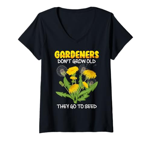 Damen Gärtner GARDENERS DON'T GROW OLD THEY GO SEED Pusteblumen T-Shirt mit V-Ausschnitt Damen Gärtner GARDENERS DON'T GROW OLD THEY GO SEED Pusteblumen T-Shirt mit V-Ausschnitt von Pusteblume Geschenk Löwenzahn Shirt Positivität