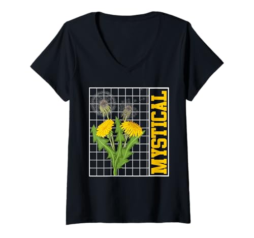 Damen Gärtner MYSTISCH Löwenzahn Garten Lustiges Pusteblume T-Shirt mit V-Ausschnitt Damen Gärtner MYSTISCH Löwenzahn Garten Lustiges Pusteblume T-Shirt mit V-Ausschnitt von Pusteblume Geschenk Löwenzahn Shirt Positivität