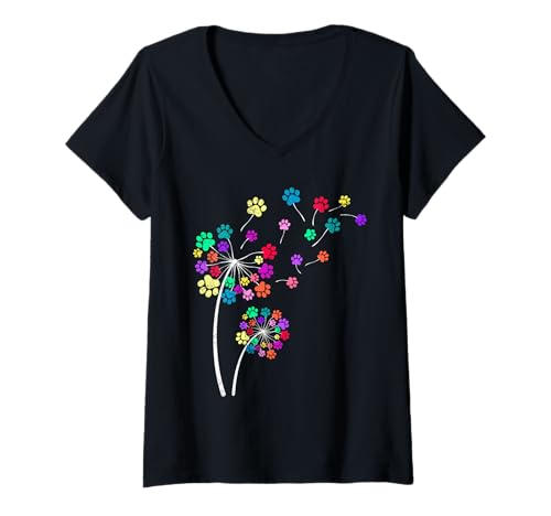 Damen Haustier Besitzer PFOTEN ABDRÜCKE Pusteblume Löwenzahn T-Shirt mit V-Ausschnitt Damen Haustier Besitzer PFOTEN ABDRÜCKE Pusteblume Löwenzahn T-Shirt mit V-Ausschnitt von Pusteblume Geschenk Löwenzahn Shirt Positivität