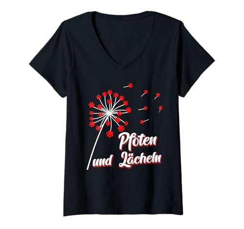 Damen Haustier Besitzer PFOTEN UND LÄCHELN Lustiges Löwenzahn T-Shirt mit V-Ausschnitt Damen Haustier Besitzer PFOTEN UND LÄCHELN Lustiges Löwenzahn T-Shirt mit V-Ausschnitt von Pusteblume Geschenk Löwenzahn Shirt Positivität