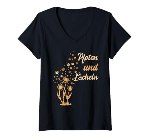 Damen Haustier Besitzer PFOTEN UND LÄCHELN Lustiges Pusteblumen T-Shirt mit V-Ausschnitt Damen Haustier Besitzer PFOTEN UND LÄCHELN Lustiges Pusteblumen T-Shirt mit V-Ausschnitt von Pusteblume Geschenk Löwenzahn Shirt Positivität